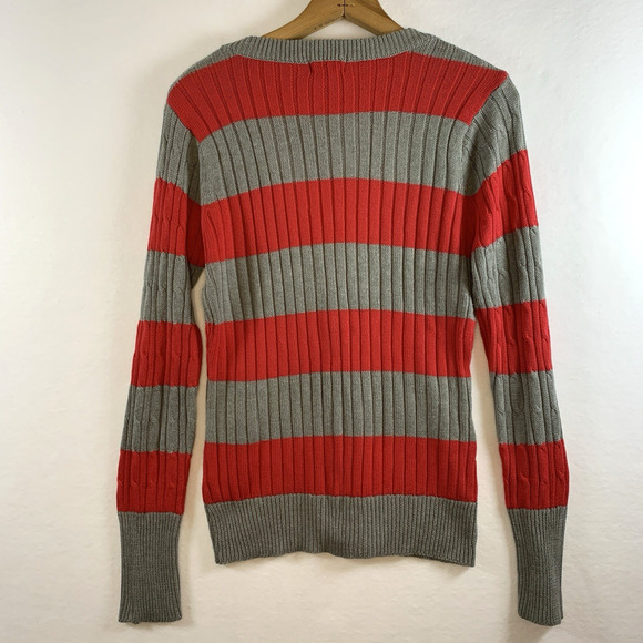 Wet Seal Womens Y2K Fitted Cable Knit Cardigan Sweater Sz XL Striped Preppy Punk - Picture 3 of 9